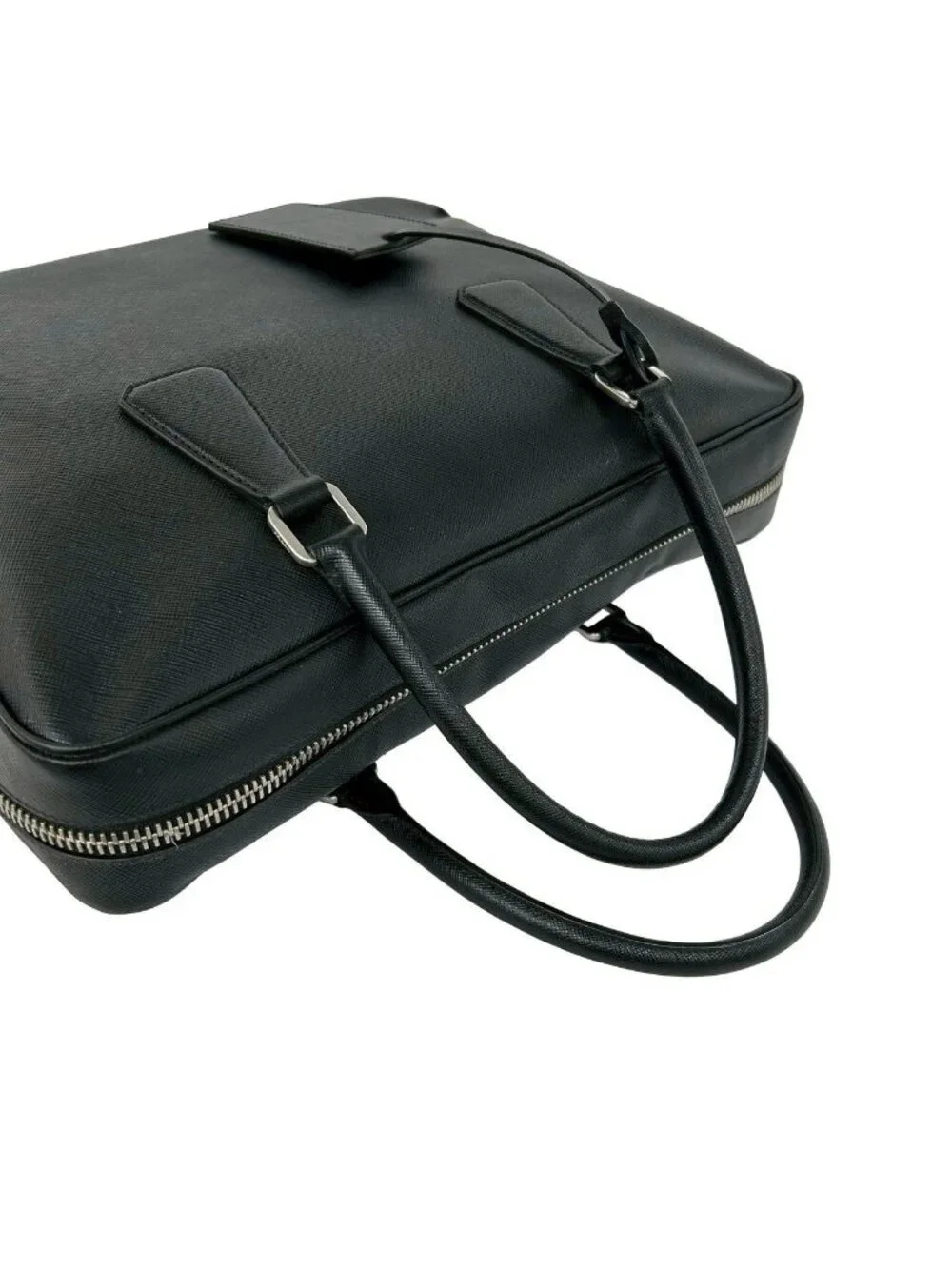 Prada Triangle Logo Plate Saffiano Leather Business Briefcase Black